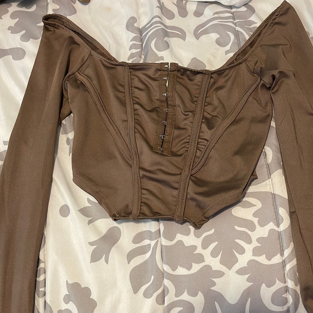 Fashion Nova Mocha Long Sleeve Corset
